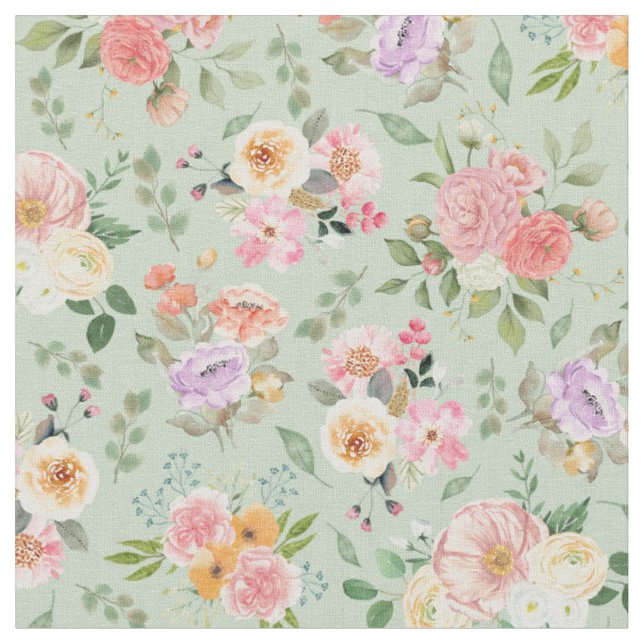 Tecido Summer Boho Floral em Sage Green (Detalhe)