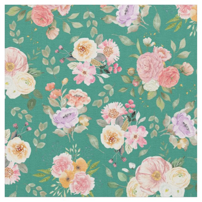 Tecido Summer Boho Floral em Verde Tropical (Detalhe)