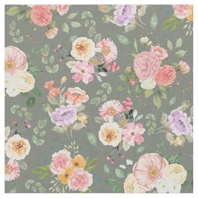 Tecido Summer Boho Floral na Cinza (Detalhe)