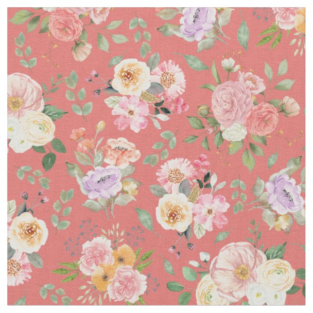 Tecido Summer Boho Floral no Rosa-Coral Escuro (Detalhe)