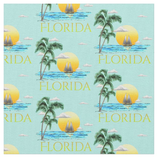 Tecido Summer Florida Sailboat Sunset Coaster Beach (Detalhe)