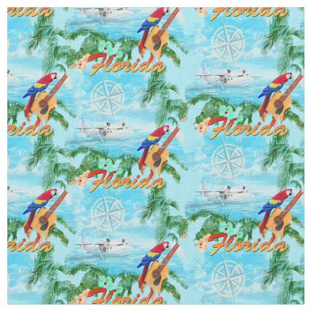 Tecido Summer Florida Seaplane Tropical Beach Coastal (Detalhe)