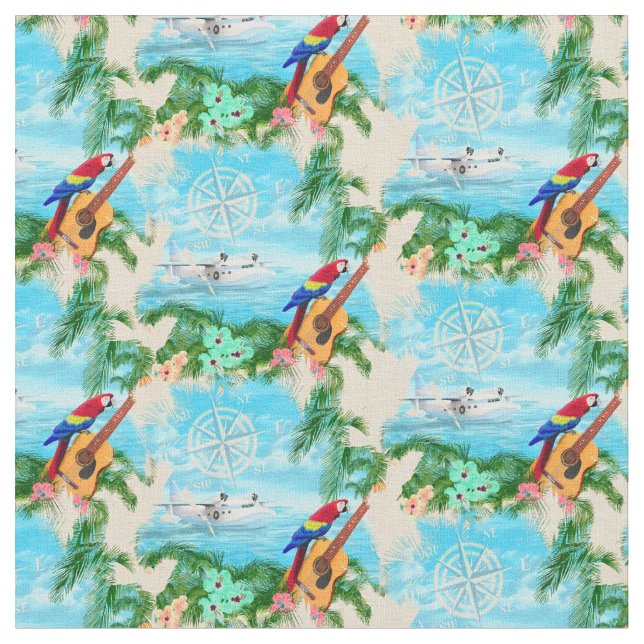 Tecido Summer Seaplane Tropical Beach Coastal (Detalhe)