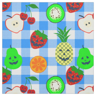 Tecido summerween azul halloween jack o'lantern fruta