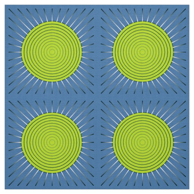 Tecido Sunburst geométrico moderno - azul do limão e da (Modelo)