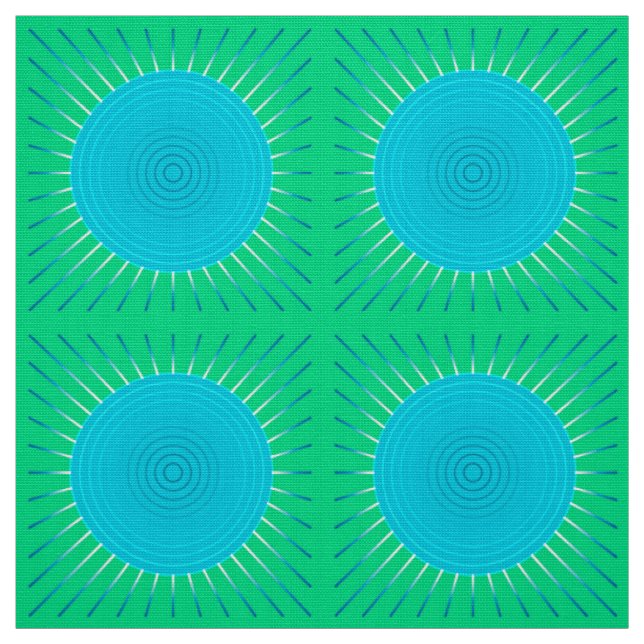 Tecido Sunburst Geométrico Moderno - Azul e Verde-Jade (Modelo)