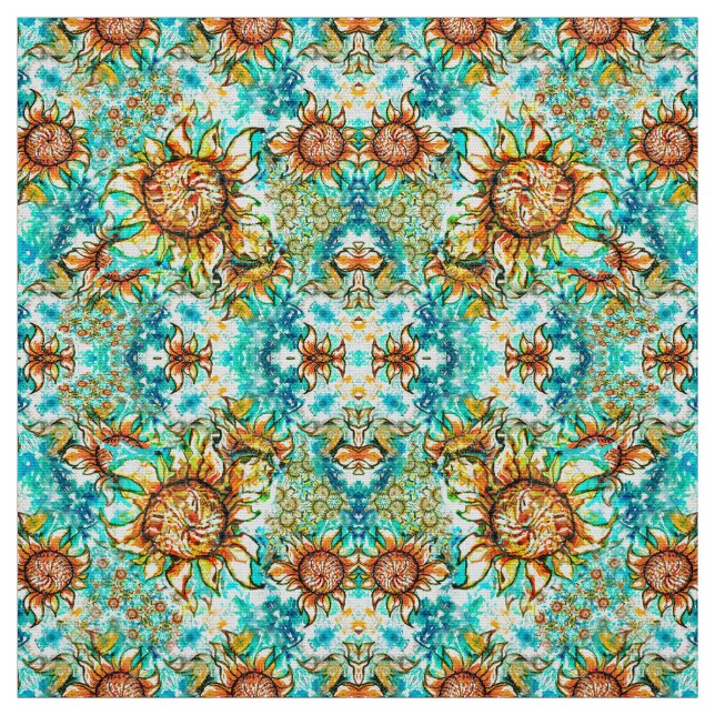 Tecido Sunflower Craze - padrão de verão colorido para vo (Modelo)