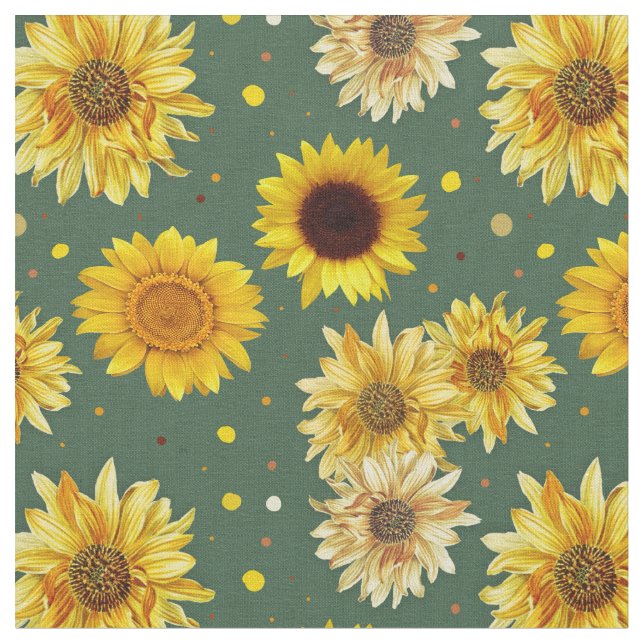 Tecido Sunflowers Dots Green Repeating Pattern Fabric (Detalhe)