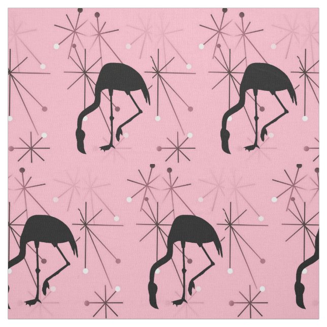 Tecido Surto Atômico Flamingo Rosa Moderno de Meados do S (Modelo)