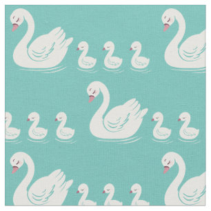 Tecido Swans Mamã e Bebês Cute Kids