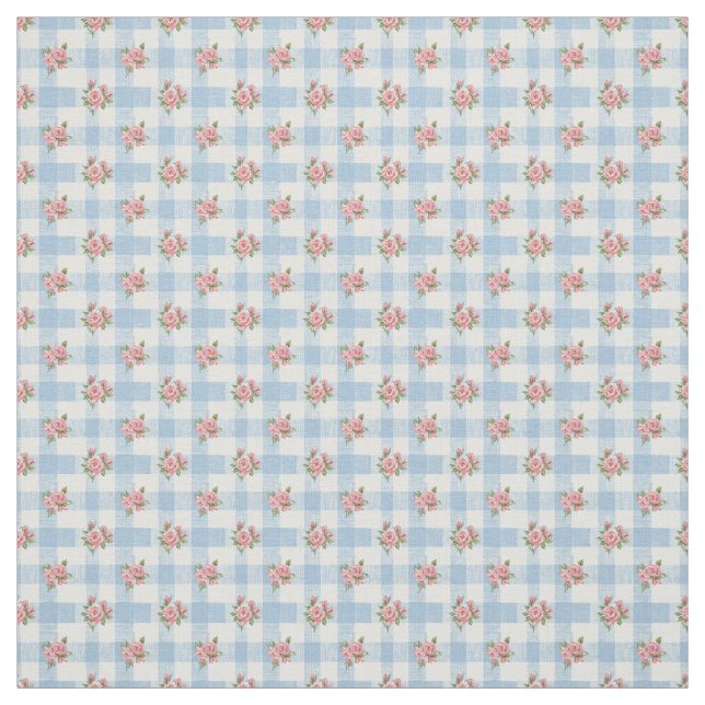 Tecido Sweet 50s Retro Rosebud Blue Gingham Check (Modelo)