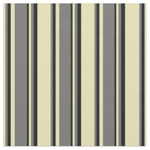 Tecido Tan, Cinzas Escuras e Padrão Preto de Stripes