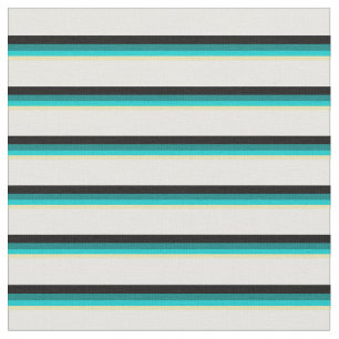 Tecido Tan, Turquesa Escura, Teal, Preto e Linhas Brancas