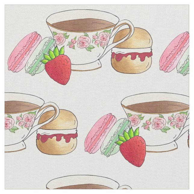 Tecido Tarde, Teacup Cream Scone Do Tea Party (Detalhe)