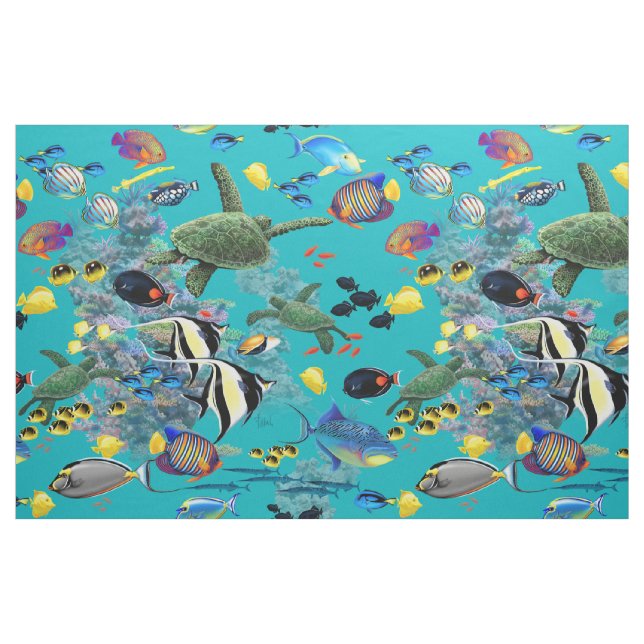 Tecido Tartaruga de mar tropical havaiana dos peixes da (Fat Quarter)