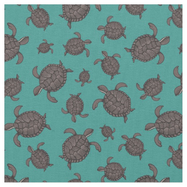 Tecido Tartarugas do Mar de Nadação Ilustradas (Detalhe)