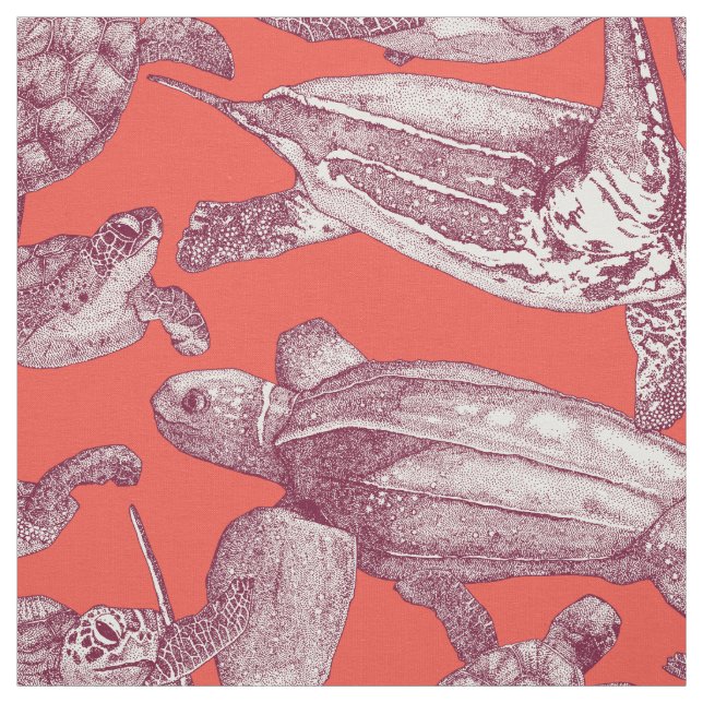 Tecido tartarugas marinhas claret vermelho (Modelo)