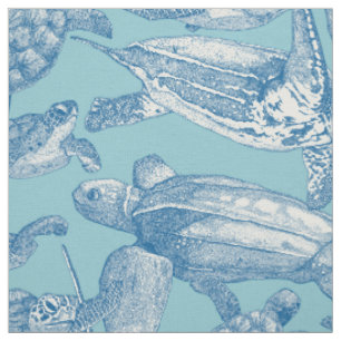 Tecido tartarugas marinhas cobalto céu azul