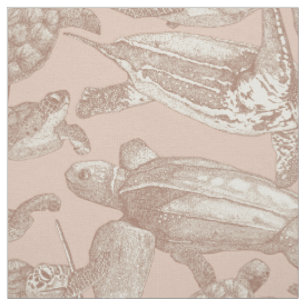 Tecido tartarugas marinhas mocha mousse creme tan
