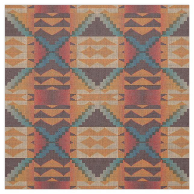 Tecido Taupe Brown Red Teal Blue Orange Ethnic (Modelo)