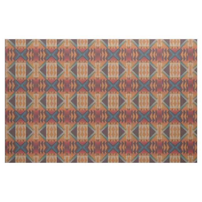 Tecido Taupe Brown Red Teal Blue Orange Ethnic (Fat Quarter)