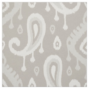 Tecido Taupe Ikat Paisley Grande Escala