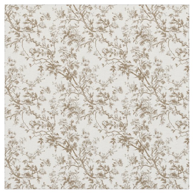 Tecido Taupe Toile com Rosas e ramificações (Detalhe)