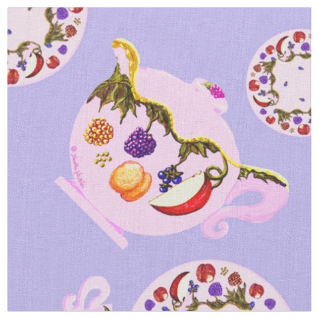 Tecido Tea Time Teacup Plate Copper Kettle (Detalhe)