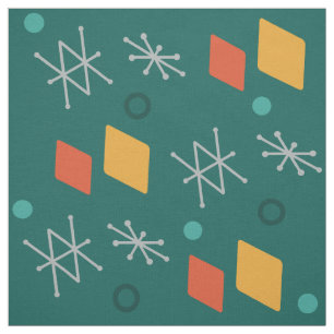 Tecido Teal de arte geométrica Abstrato nos anos 50