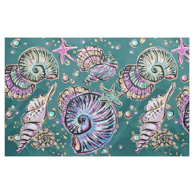 Tecido Teal Luxe submarino | Pás Douradas do Pastel Verde (Fat Quarter)