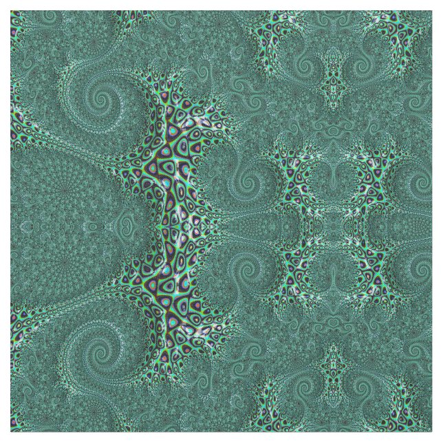 Tecido Teal Steampunk Spotted Octopus Fine Fractal Art (Detalhe)