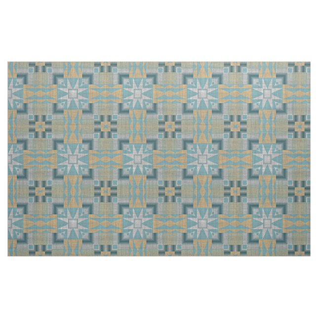 Tecido Teal Turquoise Azul Verde Tan Brown Etnia (Fat Quarter)