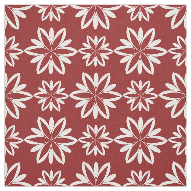 Tecido Tecido-padrão floral das Flores brancas vermelhas (Modelo)