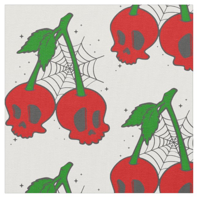 Tecido teia-aranha-teia-aranha-rockabilly-cereja-crânio (Detalhe)