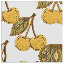 Tecido Tela Golden Metallic Cherries Geometric Pattern
