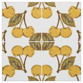 Tecido Tela Golden Metallic Cherries Geometric Pattern