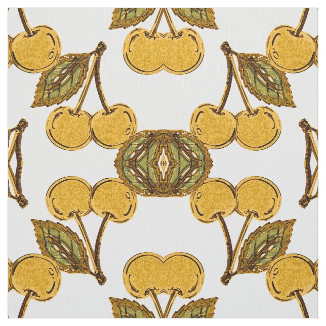 Tecido Tela Golden Metallic Cherries Geometric Pattern (Modelo)