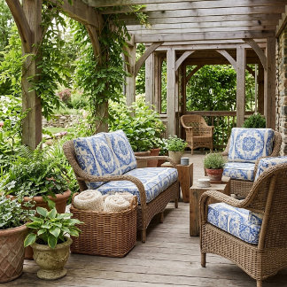 Tecido Tema de Decoração Cottagecore Floral Azul Francês