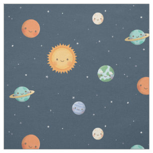 Tecido Tema Espacial Sol e Planetas Alegre