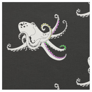 Tecido Tentáculos Coloridos Legal de Octopus Preto e Bran