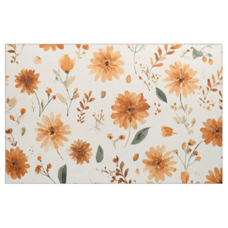 Tecido Terracotta Laranja Flor Silvestre Boho Floral