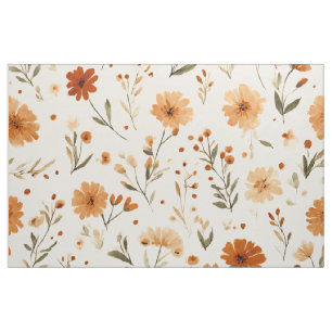 Tecido Terracotta Laranja Flor Silvestre Boho Floral