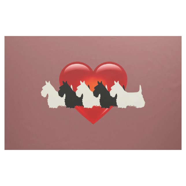 Tecido Terrier Escocês branco preto coração/zazzle marrom (Jarda)