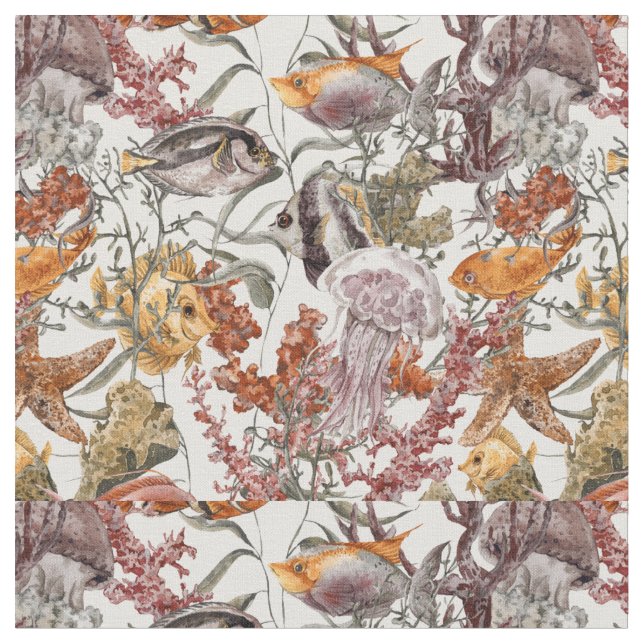 Tecido Teste padrão 2 da vida marinha da aguarela (Detalhe)