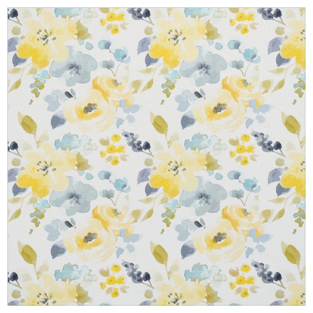 Tecido Teste padrão amarelo & azul da aguarela (Modelo)