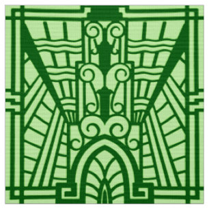 Tecido Teste padrão arquitectónico de Deco, verde de ja