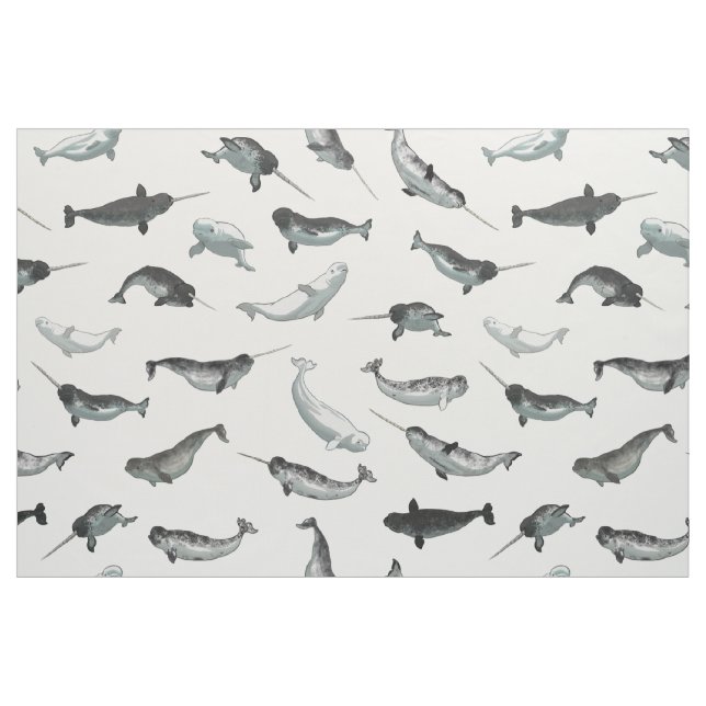 Tecido Teste padrão ártico de Narwhals e de belugas (Fat Quarter)