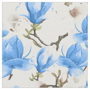 Tecido Teste padrão azul & branco da aguarela da flor da