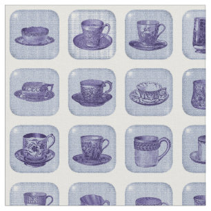 Tecido Teste padrão azul do Teacup de China do vintage