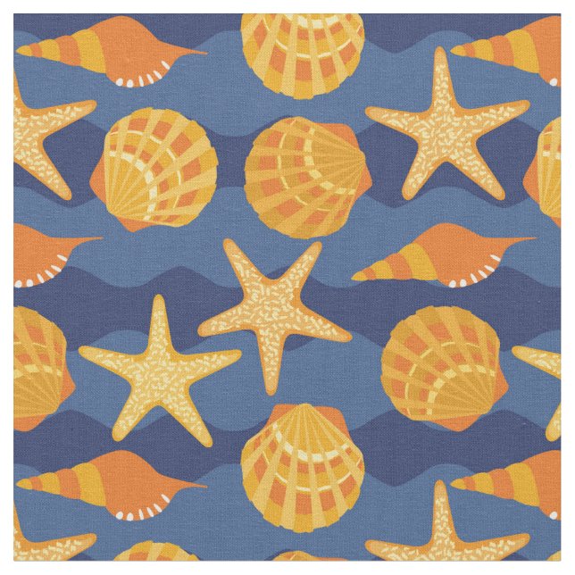 Tecido Teste padrão azul e alaranjado do Seashell (Detalhe)